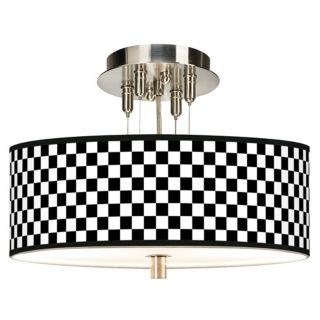 Checkered Black Giclee 14" Wide Ceiling Light   #55369 K5900