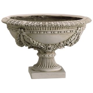 Antiqued Ivory Garland Shallow Fiberglass Urn   #N5722