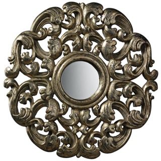 Lanne 16" Round Antiqued Blackwood Silver Mirror   #X7120