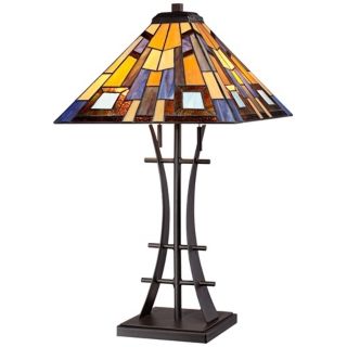 Jewel Tone Art Glass with Iron Base Table Lamp   #V0708