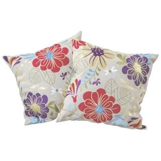 Set of 2 Tropical Embroidered Flowers 18" Throw Pillows   #X8048