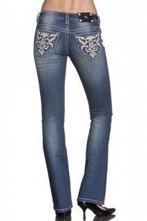 JP5510B Abstract Leather Flower Boot Cut Lowrise Stretch Jeans