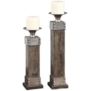 Set of 2 Uttermost Lican Wood and Metal Candle Holders   #X1747