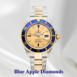 Stainless Steel & Gold Rolex Submariner Champagne Serti Dial with Blue