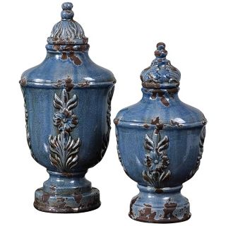 Uttermost Set of 2 Eilam Leaf Pale Blue Containers   #T1515
