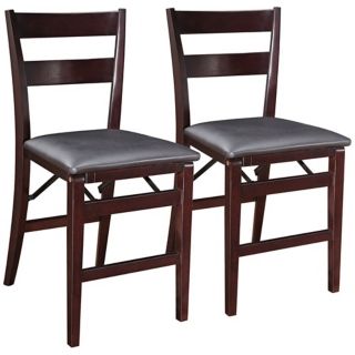 Set of 2 Espresso Two Line Folding Chairs   #W2388