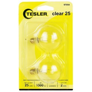 Tesler 25 Watt 2 Pack G16 1/2 Clear Candelabra Light Bulbs   #97054