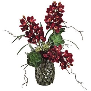 Cymbidium and Succulent Faux Silk Floral Arrangement   #W7643