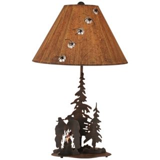 Burnt Sienna Iron Cowboys and Campfire Table Lamp   #P4012