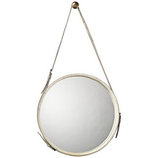 Jamie Young White Leather Strap 29" High Round Wall Mirror   #U3446
