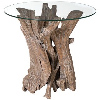 Driftwood with Glass Top Side Table   #H8585