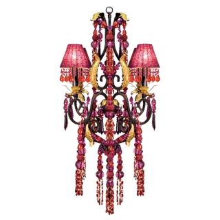 Red and Purple Crystal and Glass Four Light Chandelier   #G7415