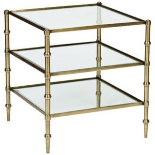 Caper Tiered Square Glass Antique Brass Side Table   #Y3412