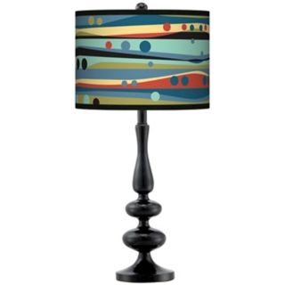 Retro Dots And Waves Giclee Paley Black Table Lamp   #N5714 P9177