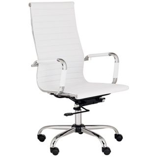 White Leather Low Back Swivel Office Chair   #M5402