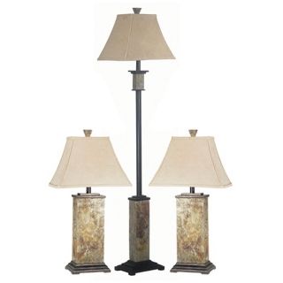 Set of 3 Bennington Slate Floor and Table Lamps   #P0269