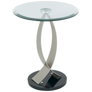 Oval Metal and Glass Top End Table   #P3622