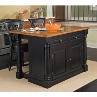 Monarch Black and Oak Kitchen Island Set with Two Stools   #W3201