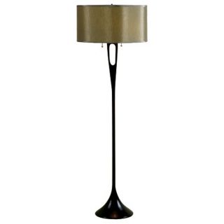 Lights Up French Mod Bronze and Driftwood Silk Floor Lamp   #99687