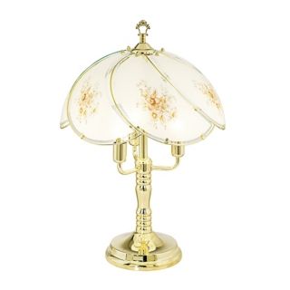 Flower Etched Glass Shade Touch Table Lamp with Key Finial   #32889