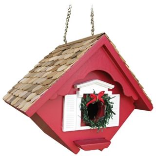 Red Christmas Wren Cottage Bird House   #M8807