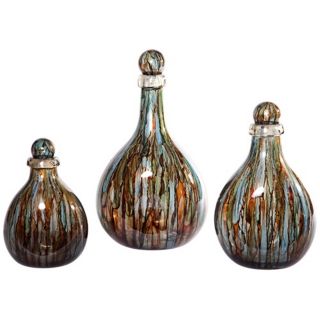 Set of 3 Blue Spring Decorative Glass Bottles with Tops   #V2700