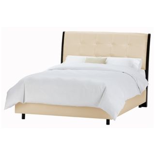 Upholstered Headboard Oatmeal Microsuede Bed (Queen)   #P2950
