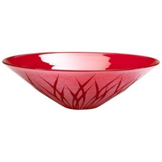 Small Rouge Red Glass Serving Bowl  With Etched Detailing   #V1513