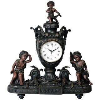 Vivienne Antique Bronze Urn and Cupids Mantel Clock   #V5454