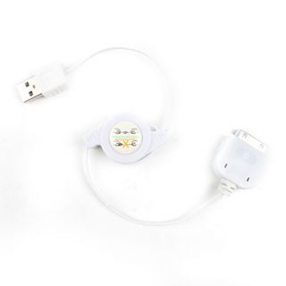 Retractable Sync and Charge Cable for iPad and iPhone (White, 70cm