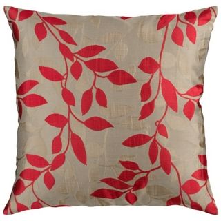 Surya 18" Square Beige and Red Leaf Throw Pillow   #V3059