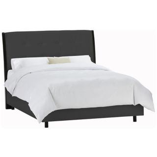 Upholstered Headboard Black Microsuede Bed (King)   #P2426
