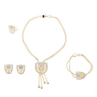 USD $ 11.89   Gold Plated Epaulet White Diamond Necklace Earring Ring