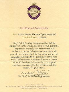 1999 Payne Stewart Phoenix Open PGA Used Signed Scorecard