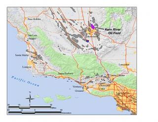 The Kern River Oil Field (purple) in south central California. Other