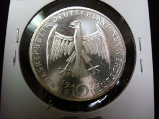 1992 G German Kathe Kollwitz Commemorative Coin 625 Silver 10 Mark BU