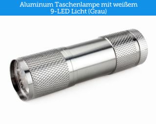 Aluminum 9 LED Taschenlampe mit Weißem Warmen Licht  (Grau, 3xAAA