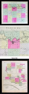 1887 Everts Kansas Map Cloud County Concordia Clyde Jamestown