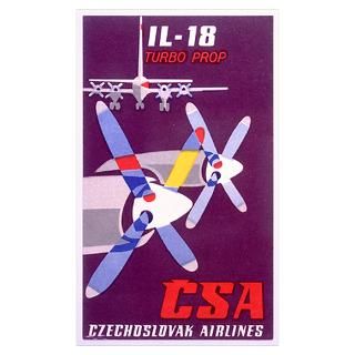 Posters  CSA Czech Airlines, IL 18 Turbo Prop, Vintage Post Poster