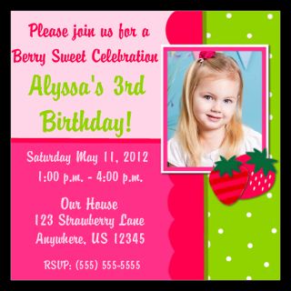strawberry girls birthday invitation 5 25 x 5 25 f