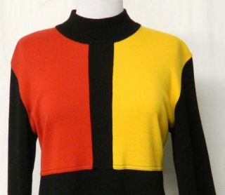 Karin Stevens Size L Black Colorblock Red Yellow Wool Blend Sweater