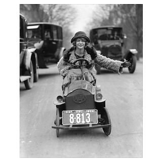 Wall Art  Posters  Flapper Girl Driving Pedal Car
