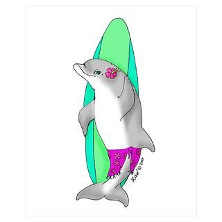 Wall Art  Posters  Surfer Girl Dolphin Poster