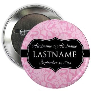 Add Names Gifts  Add Names Buttons  Pink Damask Wedding Favors 2