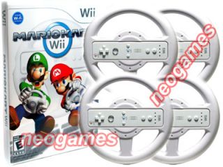 Mario Kart Wii Bundle Game CD 4 Pro Racing Wheels Fast Priority Mail
