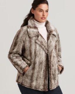 Karen Kane New Beige Faux Fur Notch Collar Open Front Jacket Coat Plus