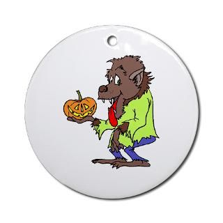 Werewolf holding jack o lantern Ornament (Round)  Werewolf holding