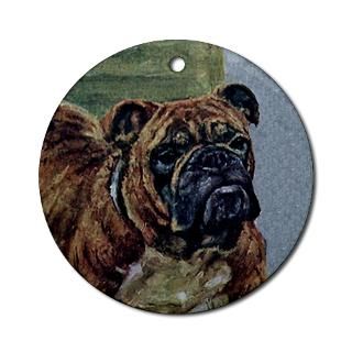 Brindle Bulldog Art Ornament (Round)  Bulldog Art  Cafe Pets