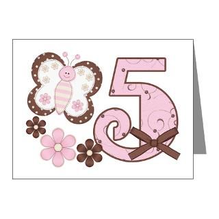 Note Cards  Pink Butterfly 5th Birthday Invitations (Pk of 20