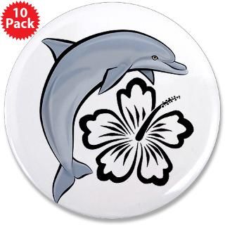 Animals Gifts  Animals Buttons  Dolphin Hibiscus 3.5 Button (10